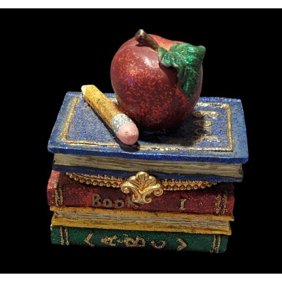 Vintage School Teacher Book Stack Trinket Box - Picture 2 of 6